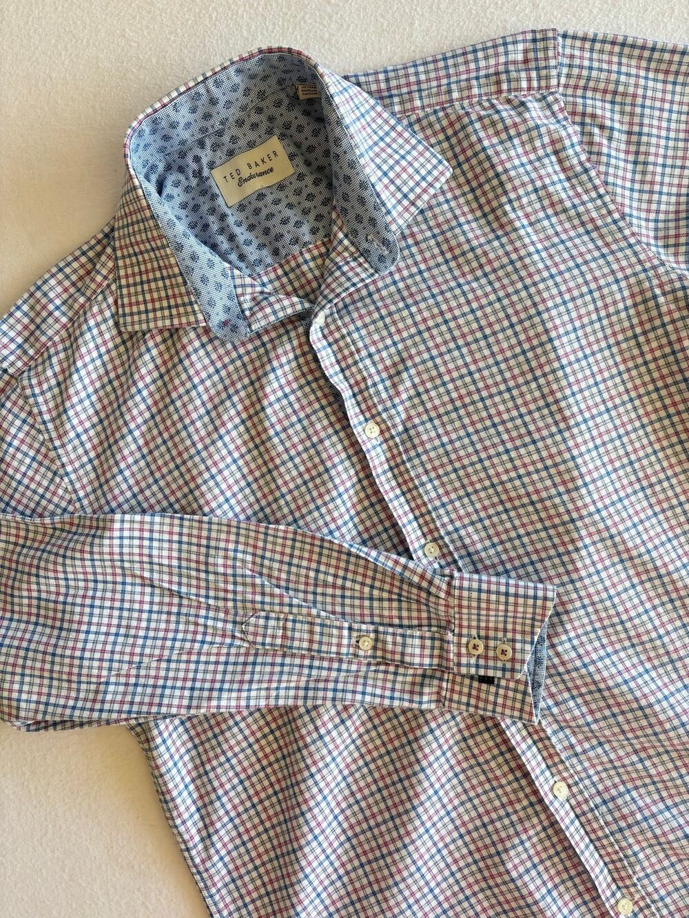 Ted Baker Endurance Button Up Dress Shirt Men’s Large Office 100% Cotton Plaid